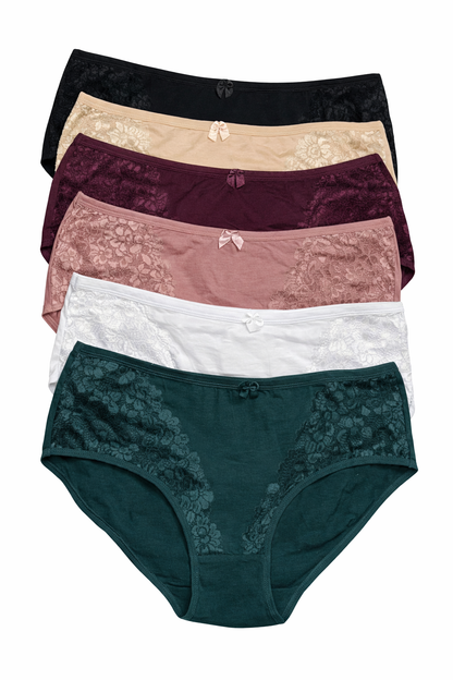 Lot de 6 slips confort premium – coton & dentelle
